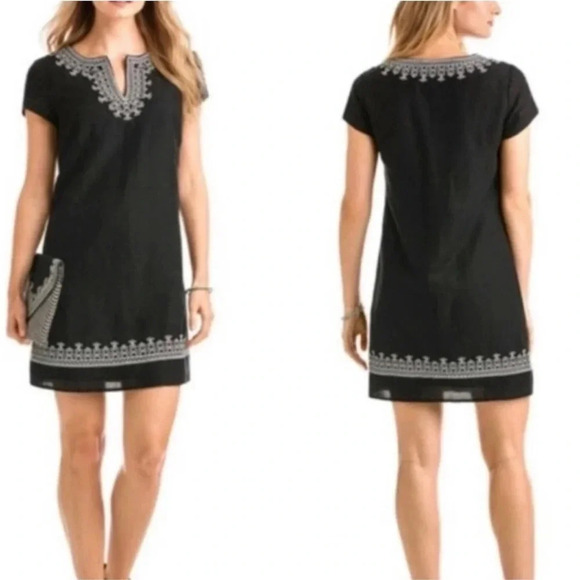 Vineyard Vines Black Silver Embroidered Linen Blend Dress Size 8 - Picture 1 of 9